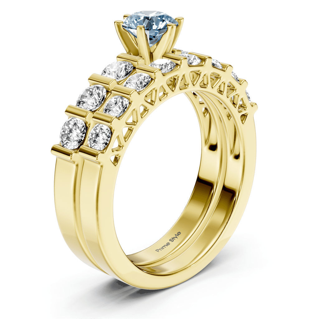 2.10 - 5.10 CT Round Cut Fancy Blue Diamonds - Bridal Set - Primestyle.com