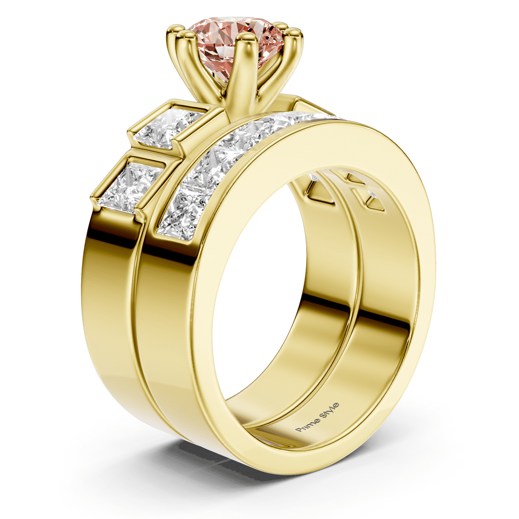 3.00 - 6.00 CT Princess & Round Cut Fancy Pink Diamonds - Bridal Set - Primestyle.com