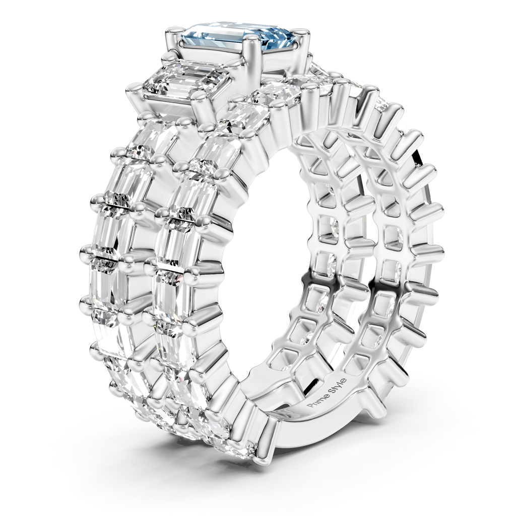 5.70-8.70 CT Emerald & Princess Cut Fancy Blue Diamonds - Bridal Set