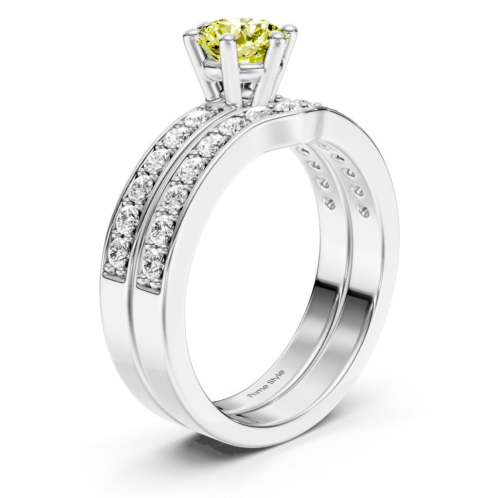 1.60-4.60 CT Round Cut Fancy Yellow Diamonds - Bridal Set