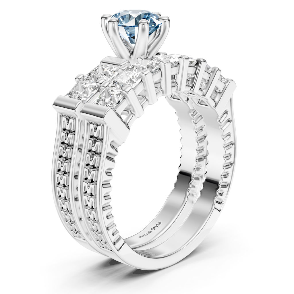 2.40-5.40 CT Princess Cut Fancy Blue Diamonds - Bridal Set