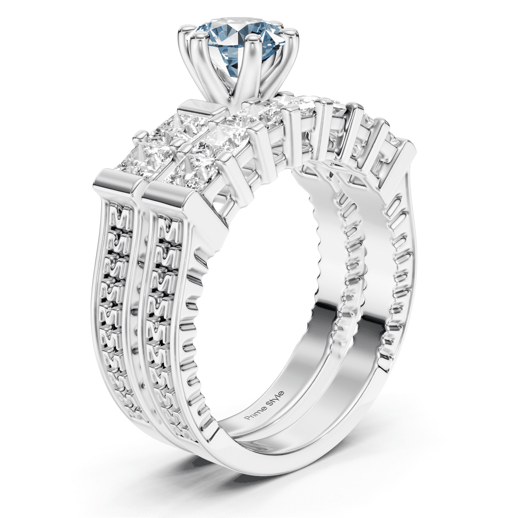 2.40 - 5.40 CT Princess Cut Fancy Blue Diamonds - Bridal Set - Primestyle.com