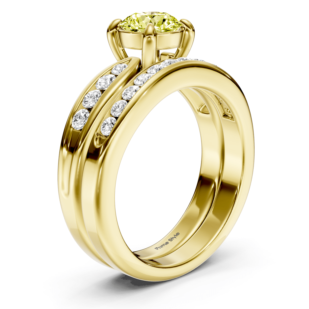 1.55-4.55 CT Round Cut Fancy Yellow Diamonds - Bridal Set
