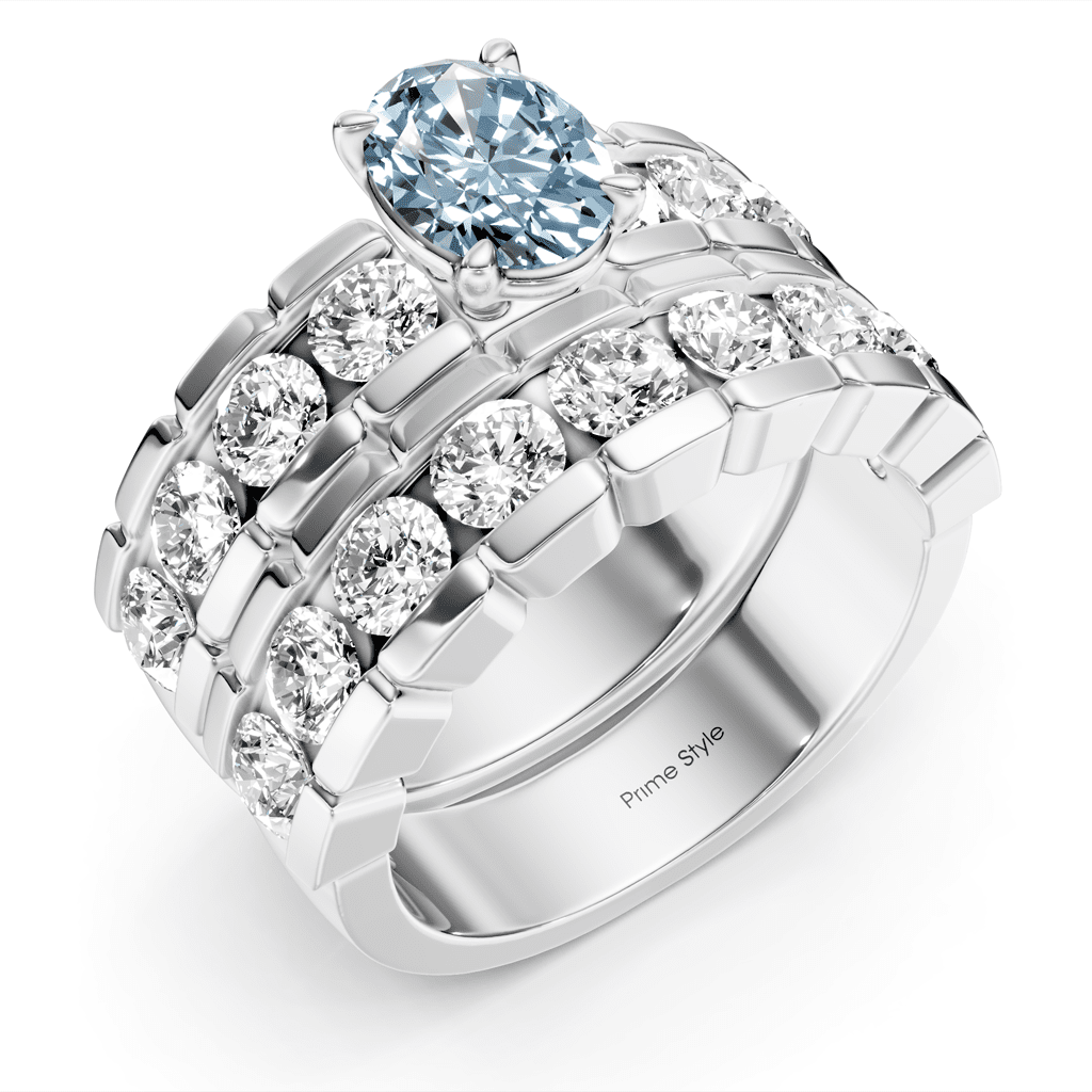 3.25 - 6.25 CT Oval & Round Cut Fancy Blue Diamonds - Bridal Set - Primestyle.com