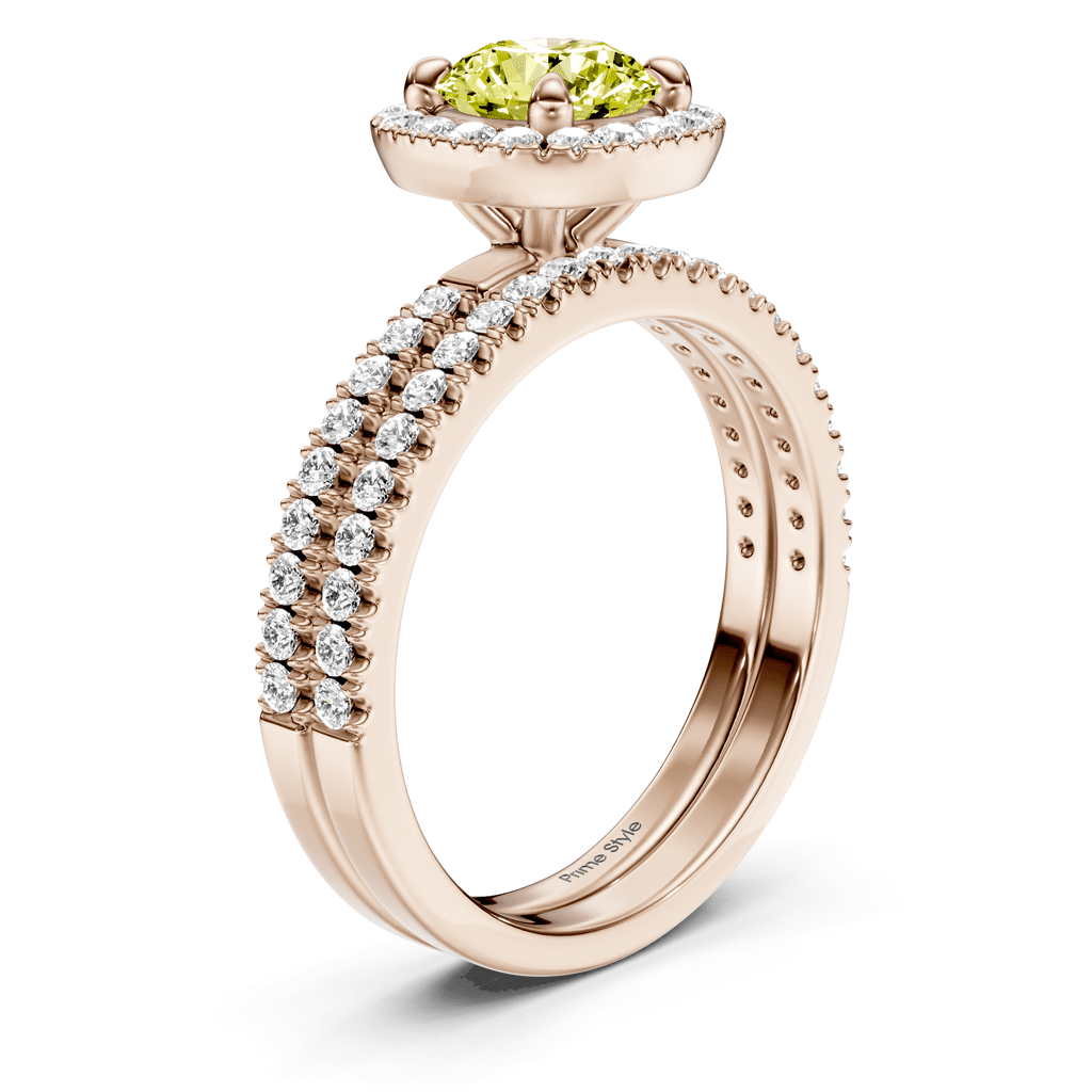 1.65 - 4.65 CT Round Cut Fancy Yellow Diamonds - Bridal Set - Primestyle.com