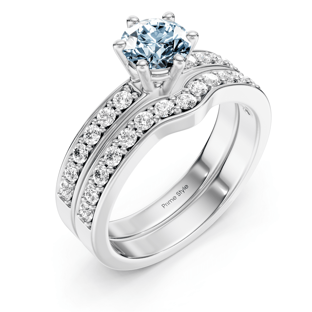 1.60 - 4.60 CT Round Cut Fancy Blue Diamonds - Bridal Set - Primestyle.com