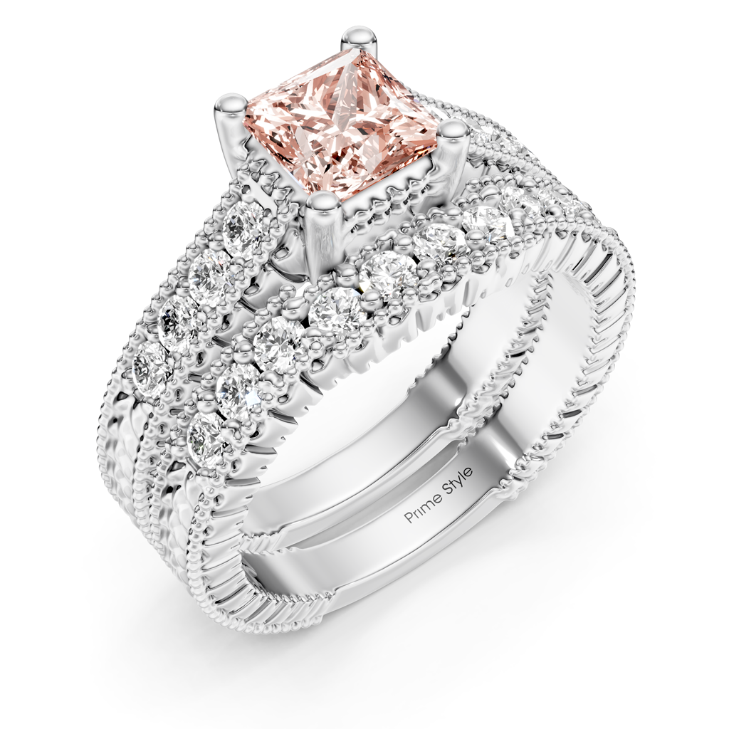 1.65-4.65 CT Princess & Round Cut Fancy Pink Diamonds - Bridal Set