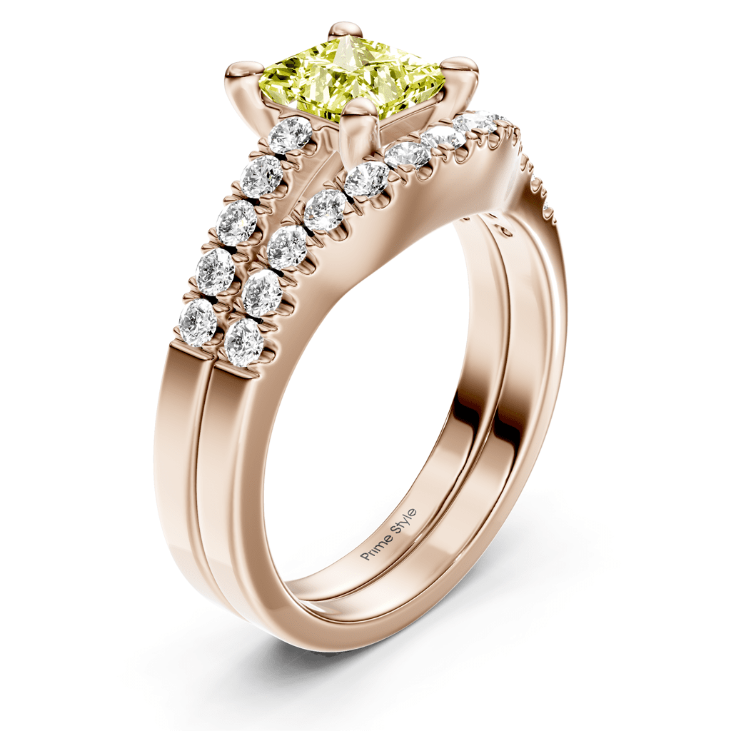 1.55 - 4.55 CT Princess & Round Cut Fancy Yellow Diamonds - Bridal Set - Primestyle.com