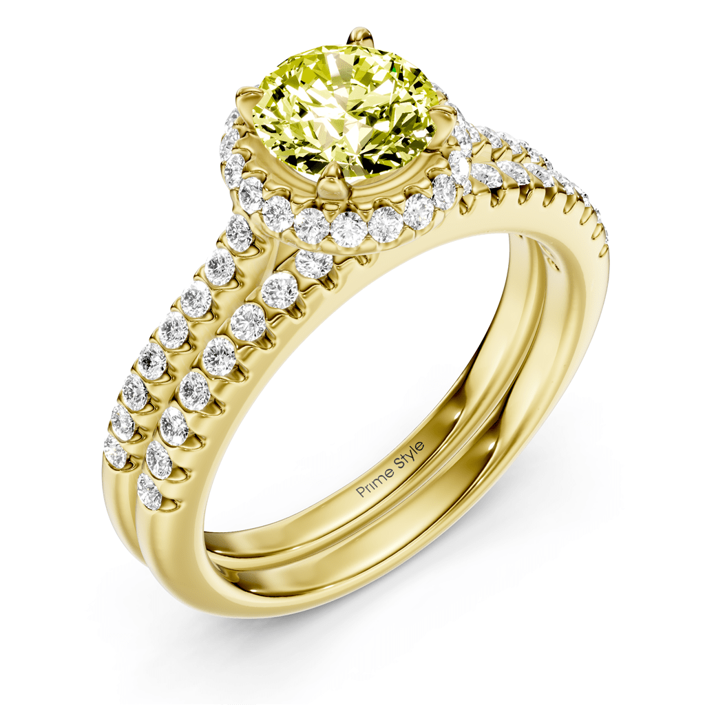 1.50 - 4.50 CT Round Cut Fancy Yellow Diamonds - Bridal Set - Primestyle.com