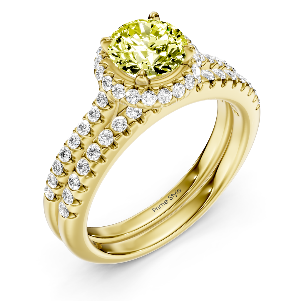 1.50-4.50 CT Round Cut Fancy Yellow Diamonds - Bridal Set