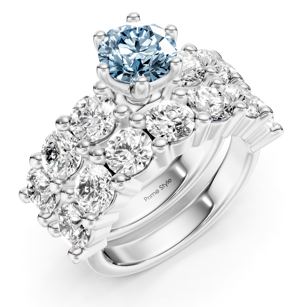 4.60-7.60 CT Princess & Round Cut Fancy Blue Diamonds - Bridal Set