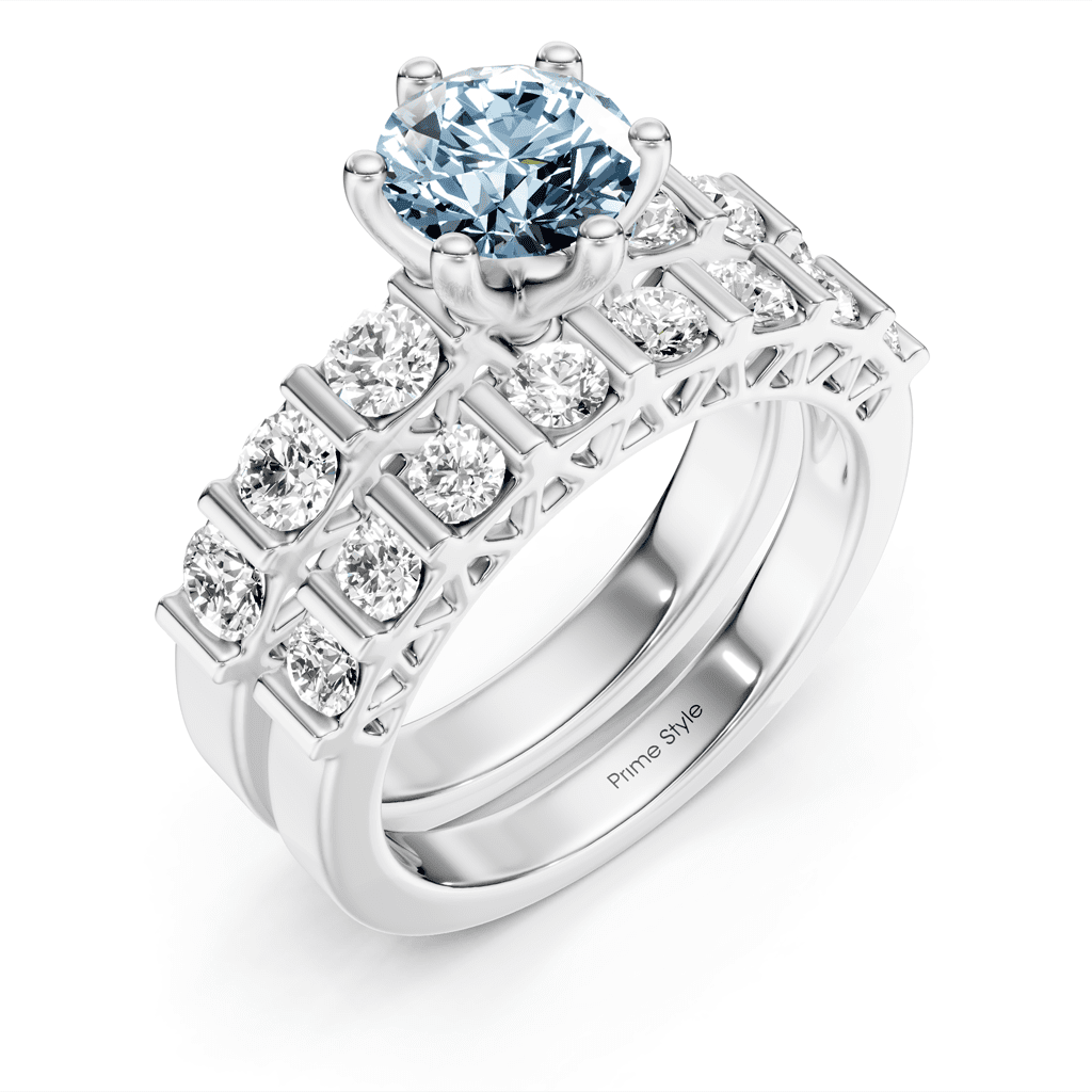 2.10 - 5.10 CT Round Cut Fancy Blue Diamonds - Bridal Set - Primestyle.com