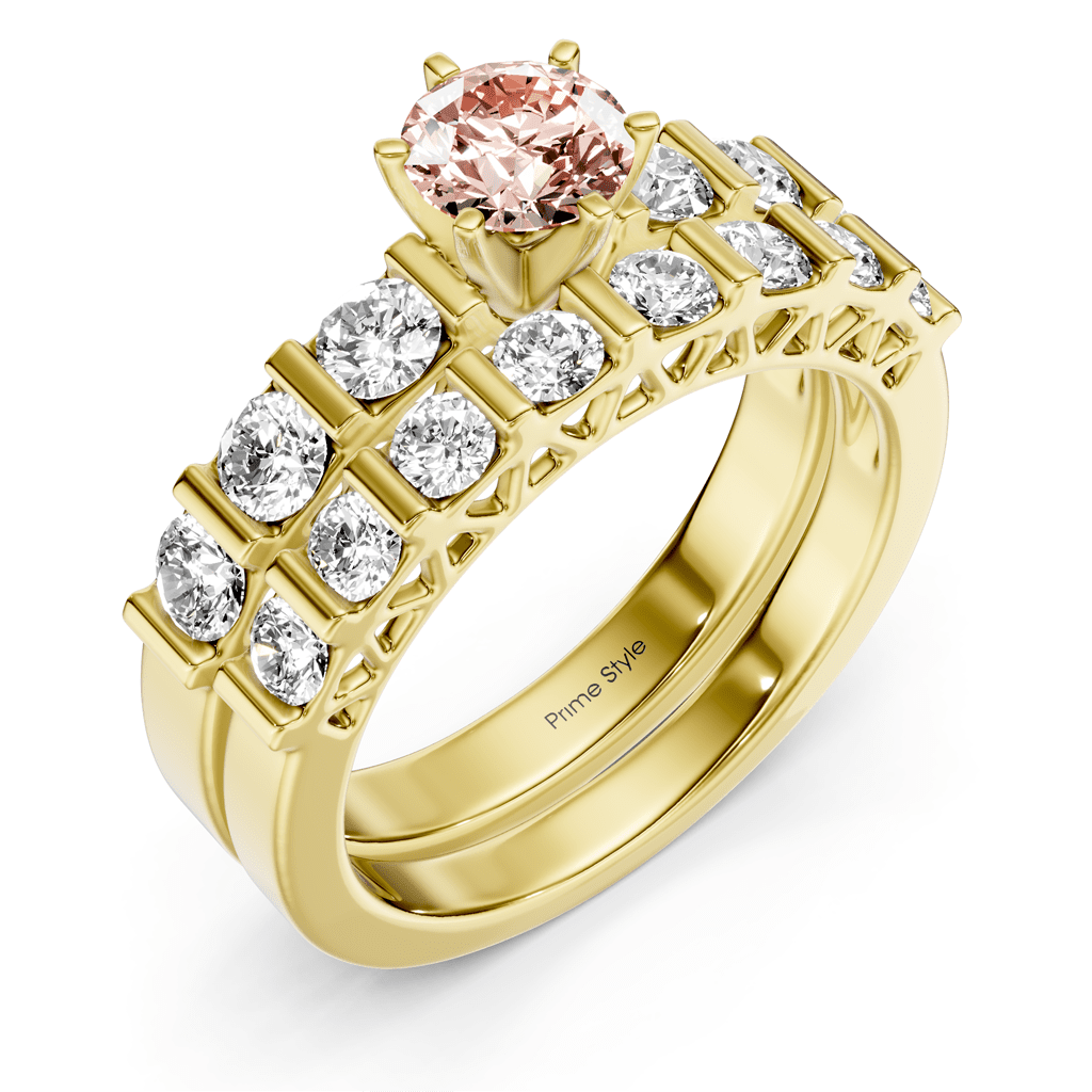 2.10-5.10 CT Round Cut Fancy Pink Diamonds - Bridal Set