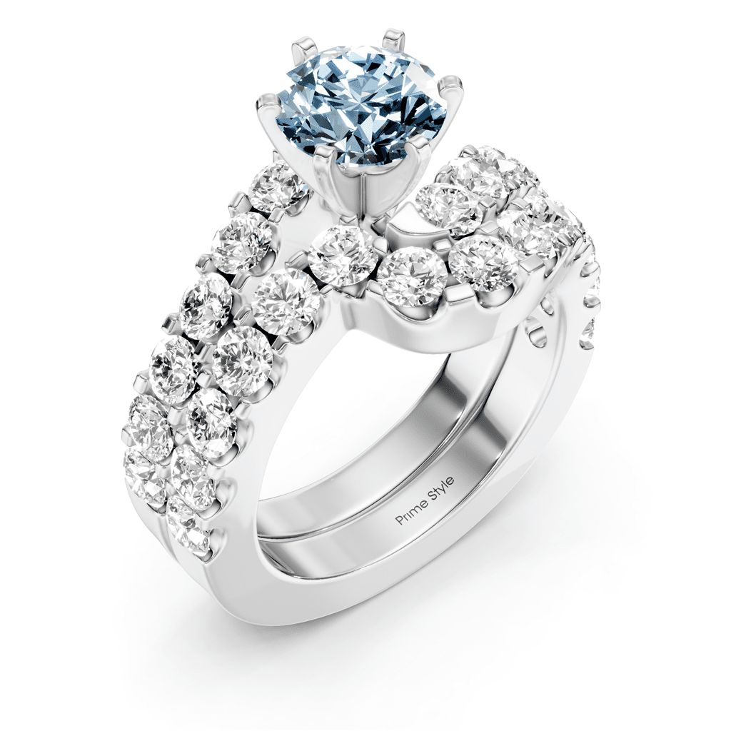 3.60-6.60 CT Round Cut Fancy Blue Diamonds - Bridal Set