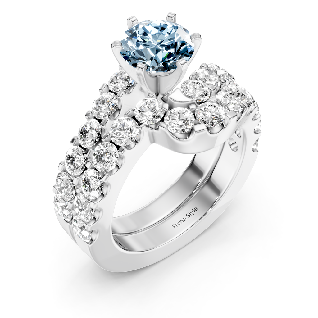 3.60-6.60 CT Round Cut Fancy Blue Diamonds - Bridal Set