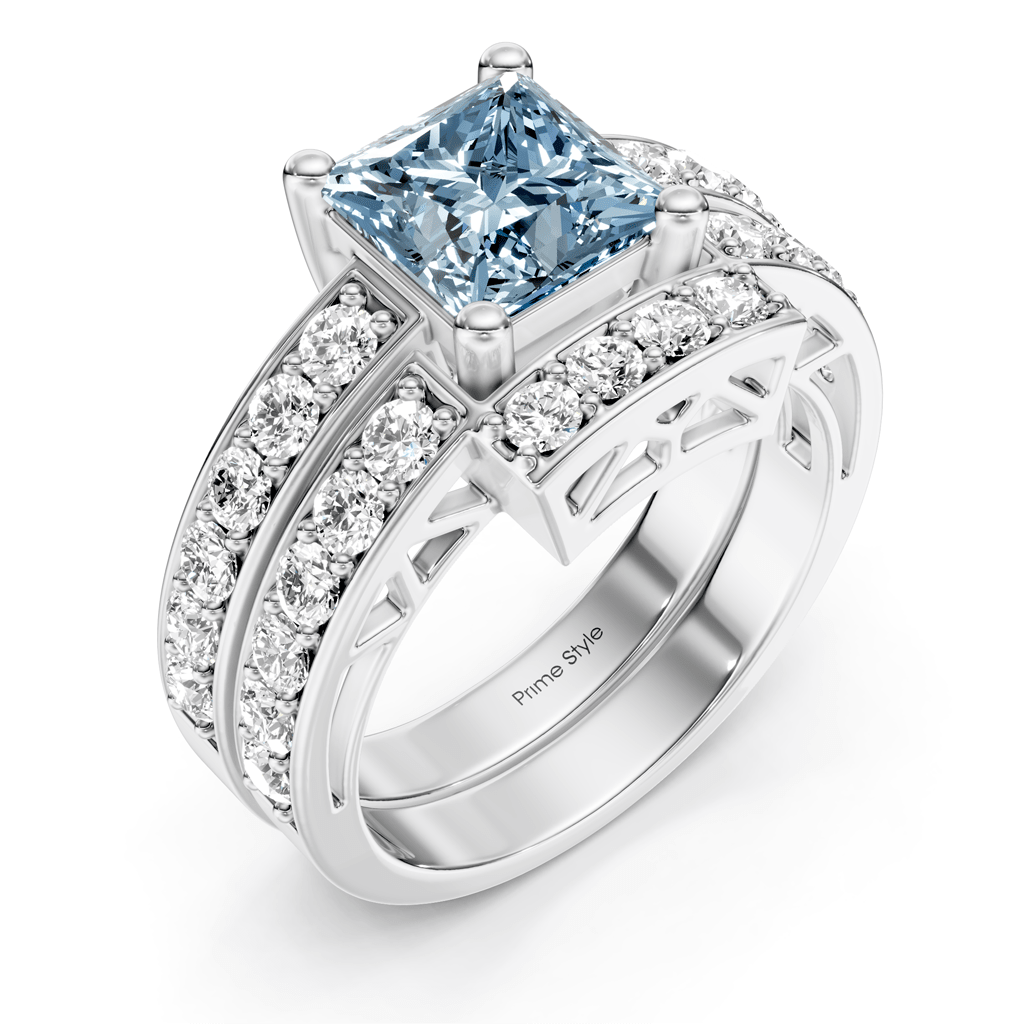 2.10-5.10 CT Princess & Round Cut Fancy Blue Diamonds - Bridal Set - Primestyle.com