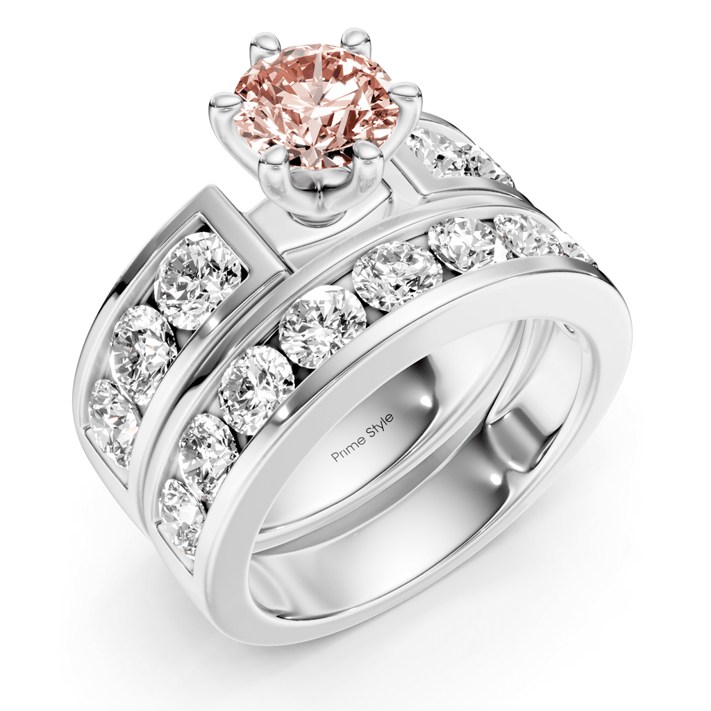 3.85 - 6.85 CT Round Cut Fancy Pink Diamonds - Bridal Set - Primestyle.com