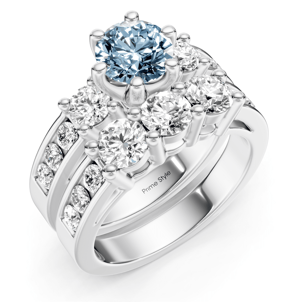 2.80 - 5.80 CT Princess & Round Cut Fancy Blue Diamonds - Bridal Set - Primestyle.com