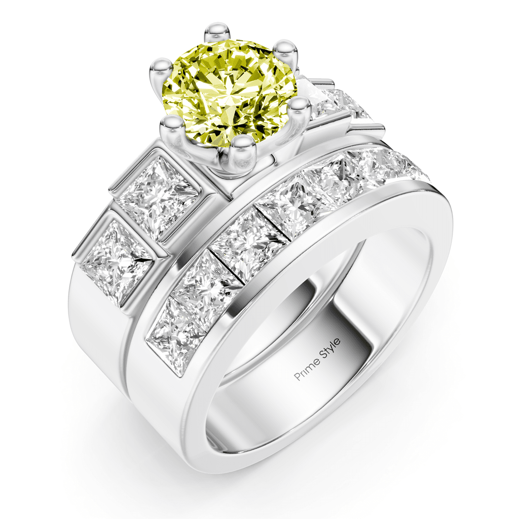 3.00-6.00 CT Princess & Round Cut Fancy Yellow Diamonds - Bridal Set