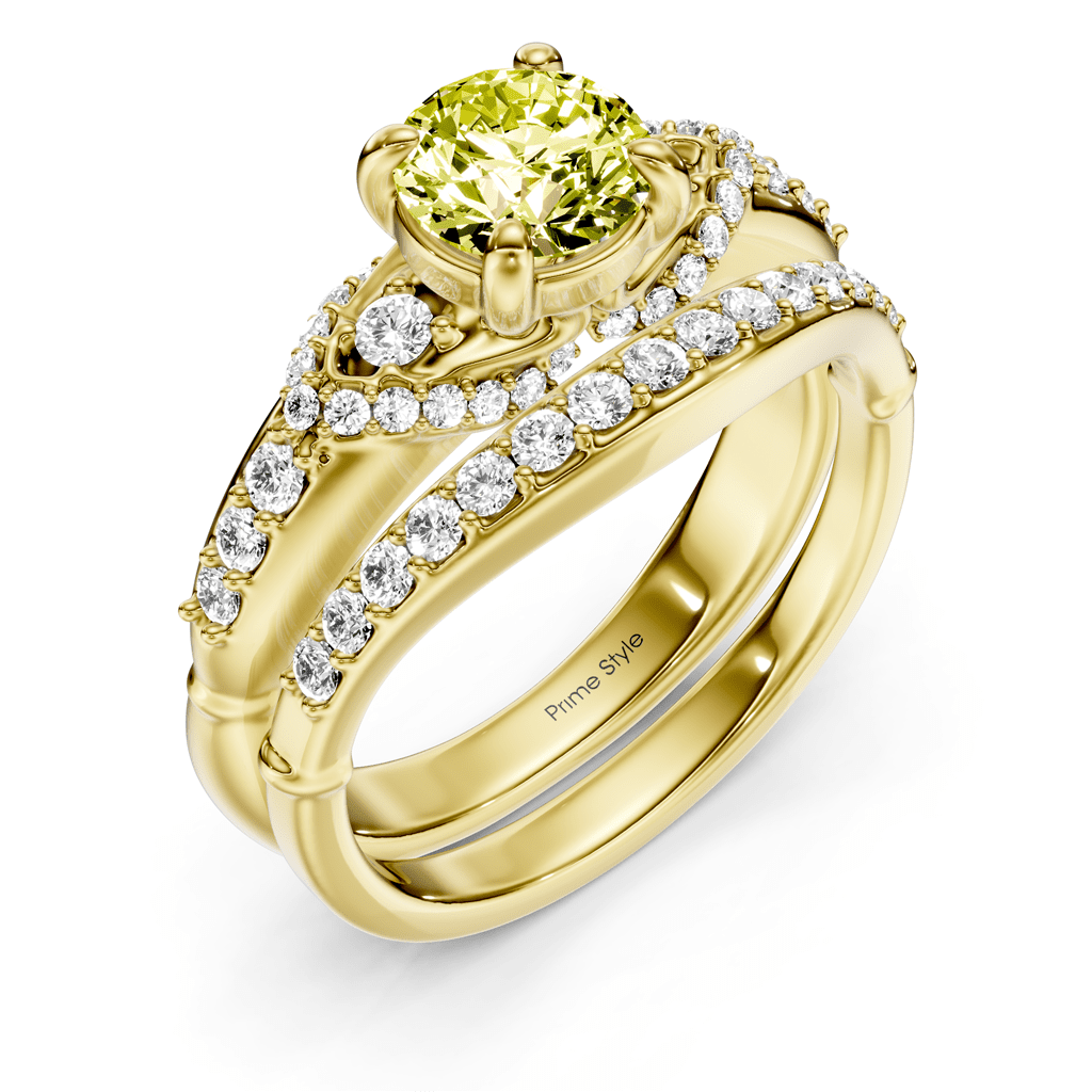 1.50-4.50 CT Round Cut Fancy Yellow Diamonds - Bridal Set