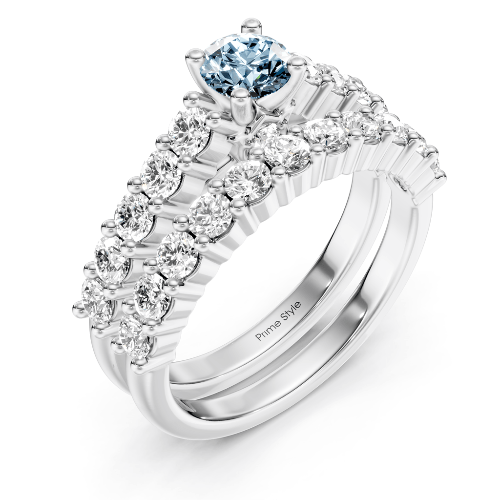 1.75-4.75 CT Round Cut Fancy Blue Diamonds - Bridal Set