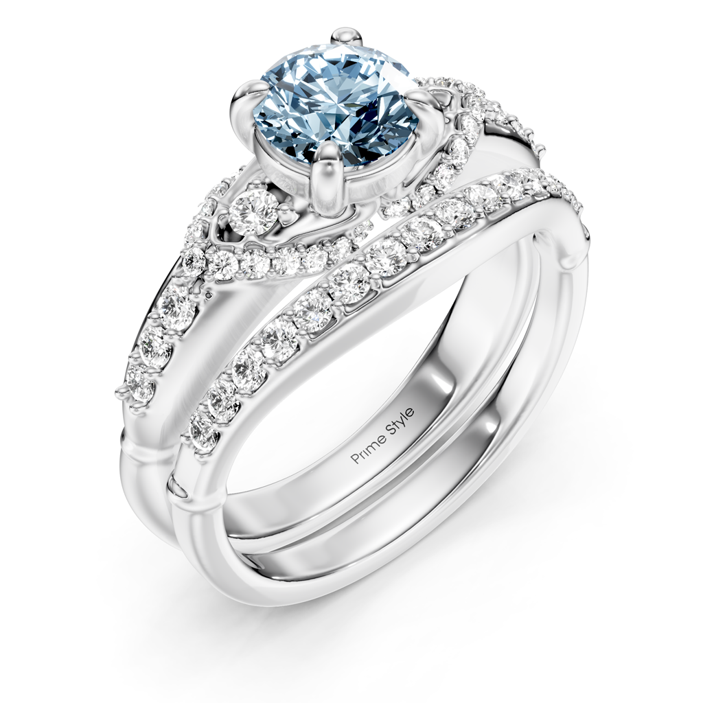 1.50-4.50 CT Round Cut Fancy Blue Diamonds - Bridal Set