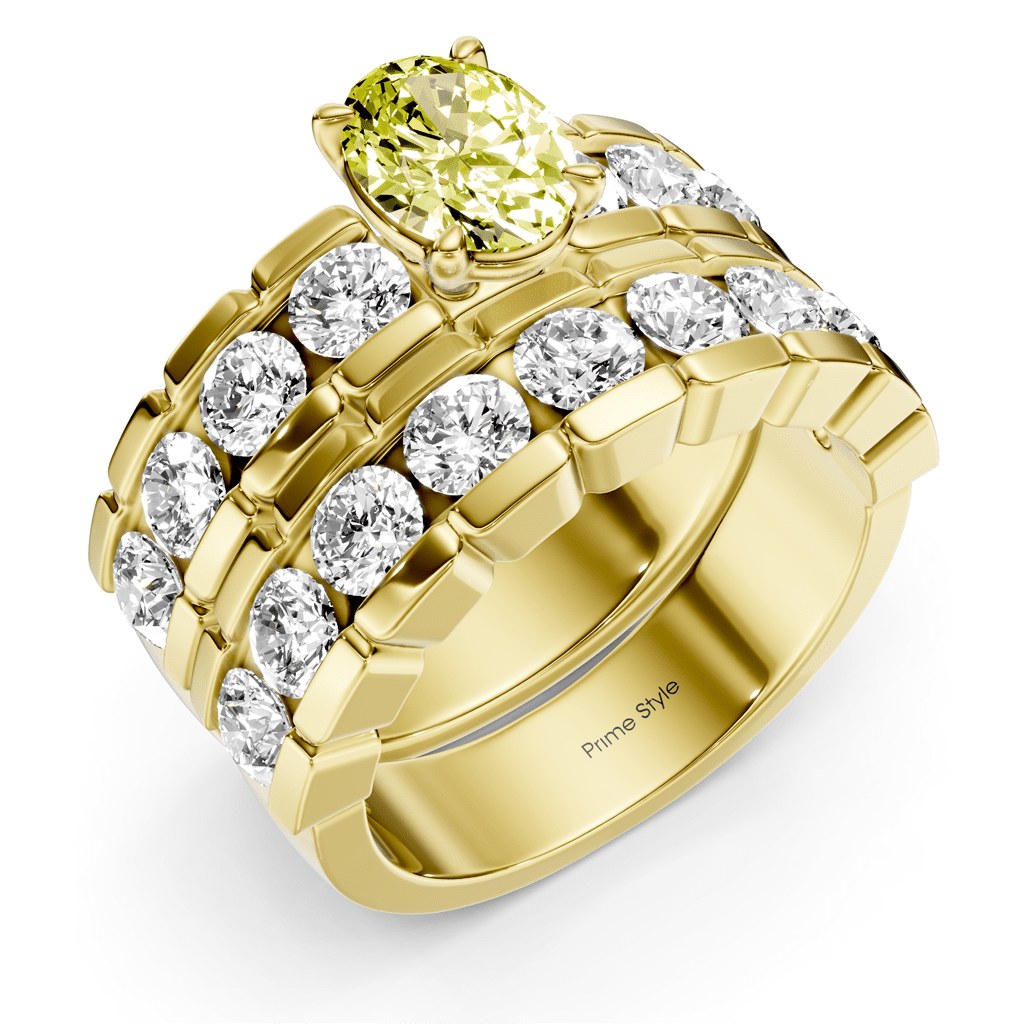 3.25 - 6.25 CT Oval & Round Cut Fancy Yellow Diamonds - Bridal Set - Primestyle.com