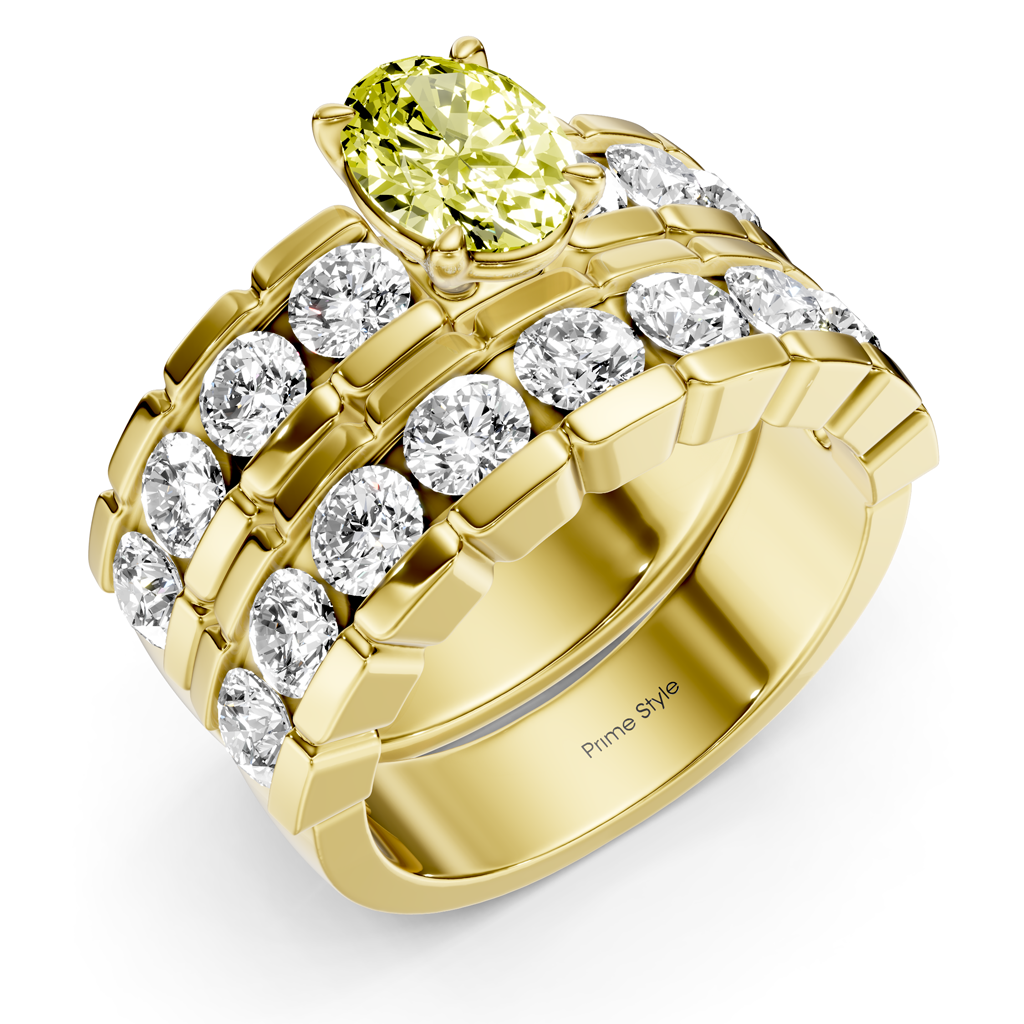 3.25-6.25 CT Oval & Round Cut Fancy Yellow Diamonds - Bridal Set