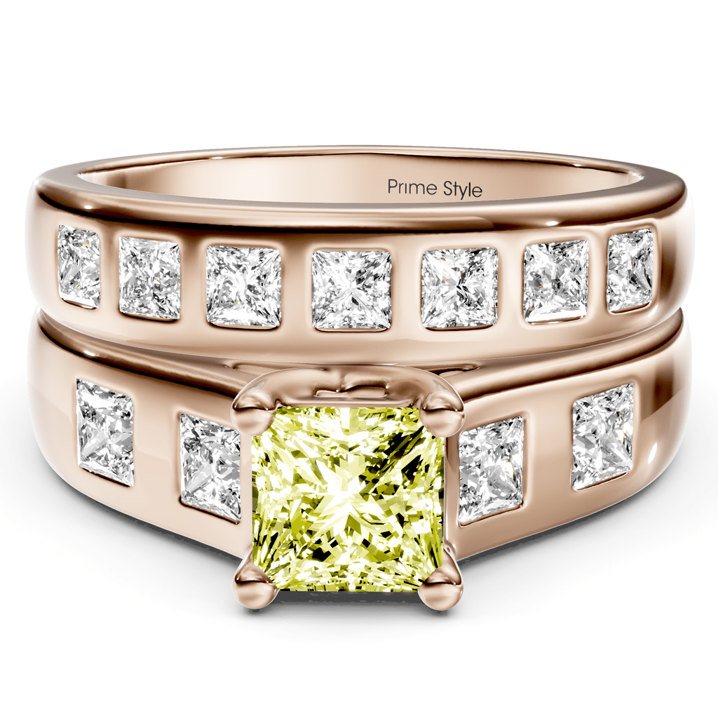 1.95 - 4.95 CT Princess Cut Fancy Yellow Diamonds - Bridal Set - Primestyle.com