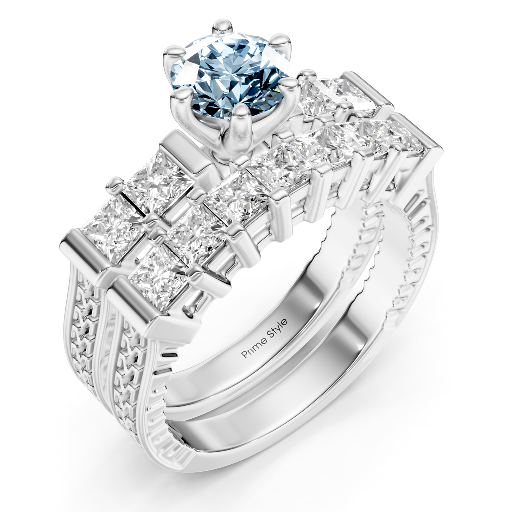 2.40-5.40 CT Princess Cut Fancy Blue Diamonds - Bridal Set