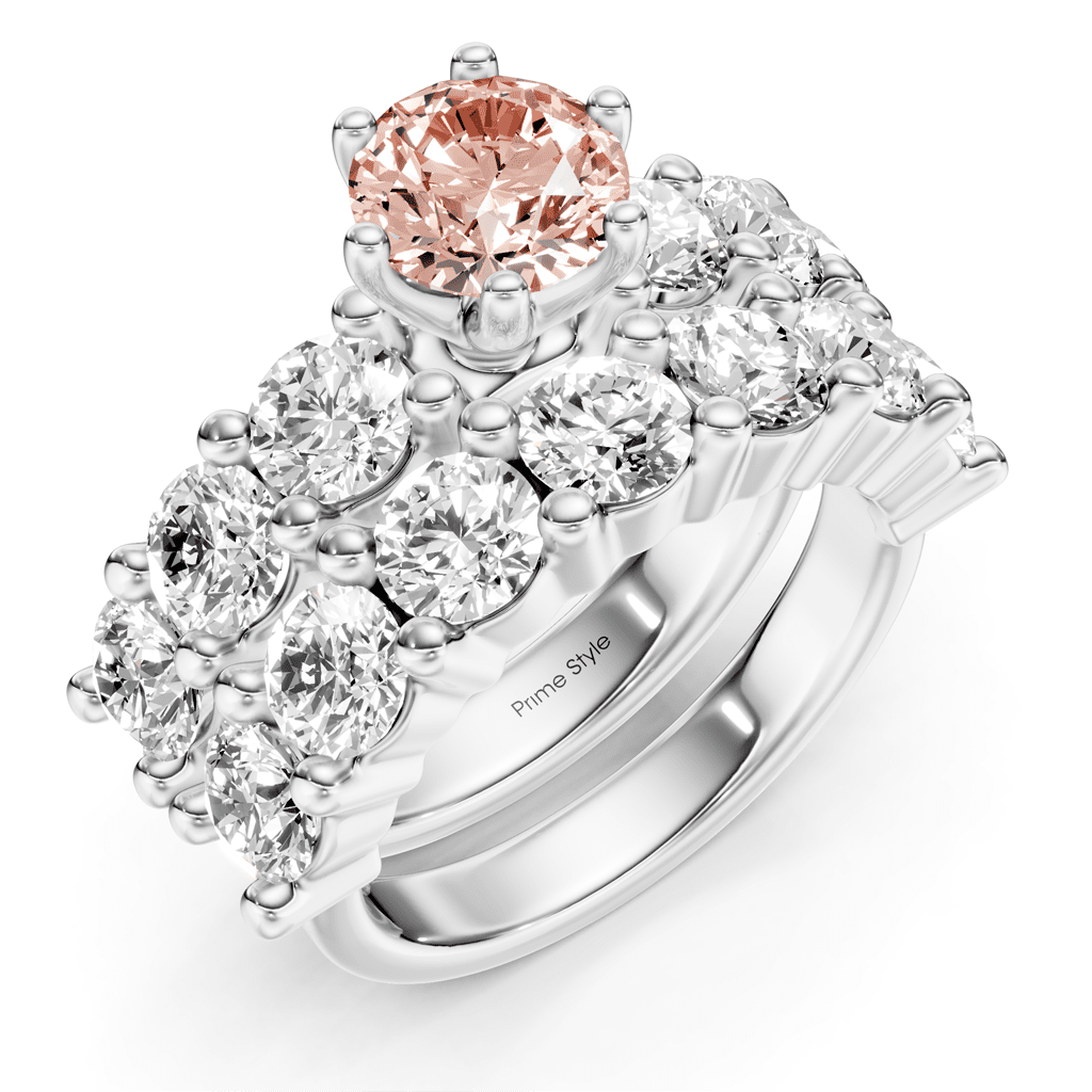 4.60-7.60 CT Princess & Round Cut Fancy Pink Diamonds - Bridal Set