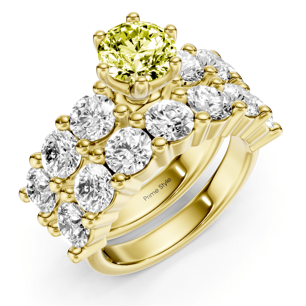 4.60 - 7.60 CT Princess & Round Cut Fancy Yellow Diamonds - Bridal Set - Primestyle.com