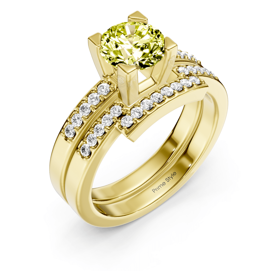 1.25 - 4.25 CT Round Cut Fancy Yellow Diamonds - Bridal Set - Primestyle.com