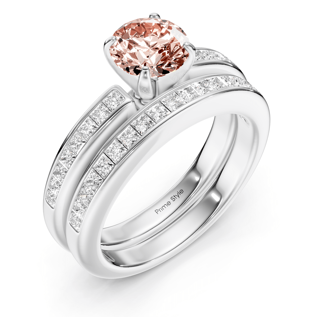 1.85-4.85 CT Princess & Round Cut Fancy Pink Diamonds - Bridal Set - Primestyle.com