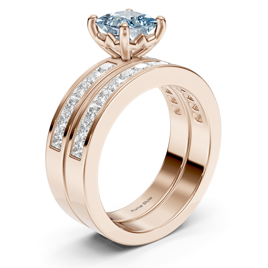 2.75-5.75 CT Princess Cut Fancy Blue Diamonds - Bridal Set