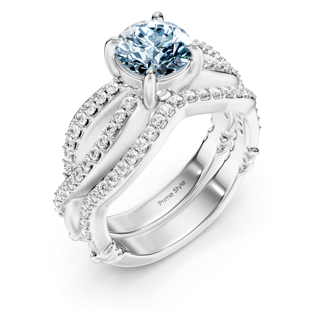 1.35-4.35 CT Round Cut Fancy Blue Diamonds - Bridal Set