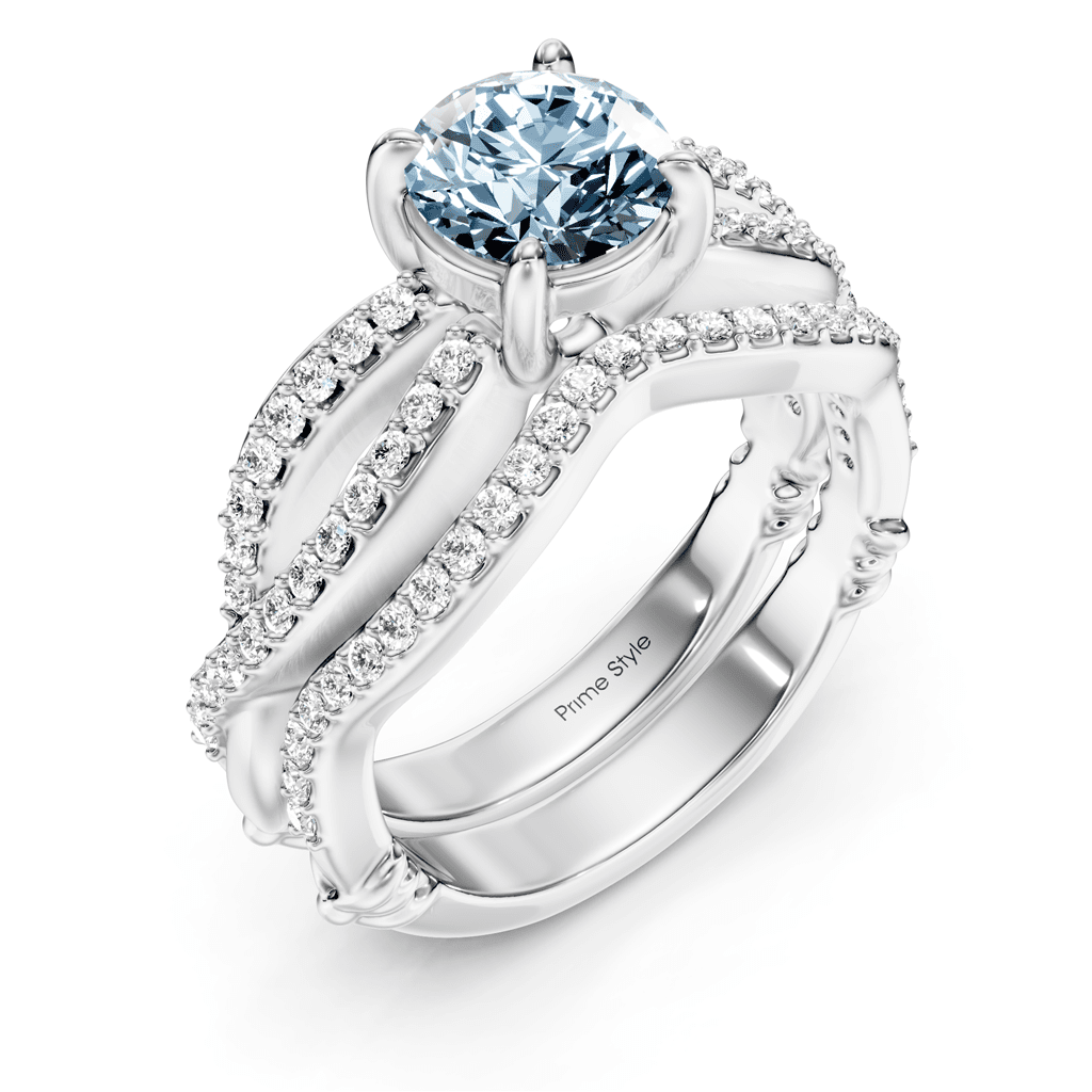 1.35-4.35 CT Round Cut Fancy Blue Diamonds - Bridal Set