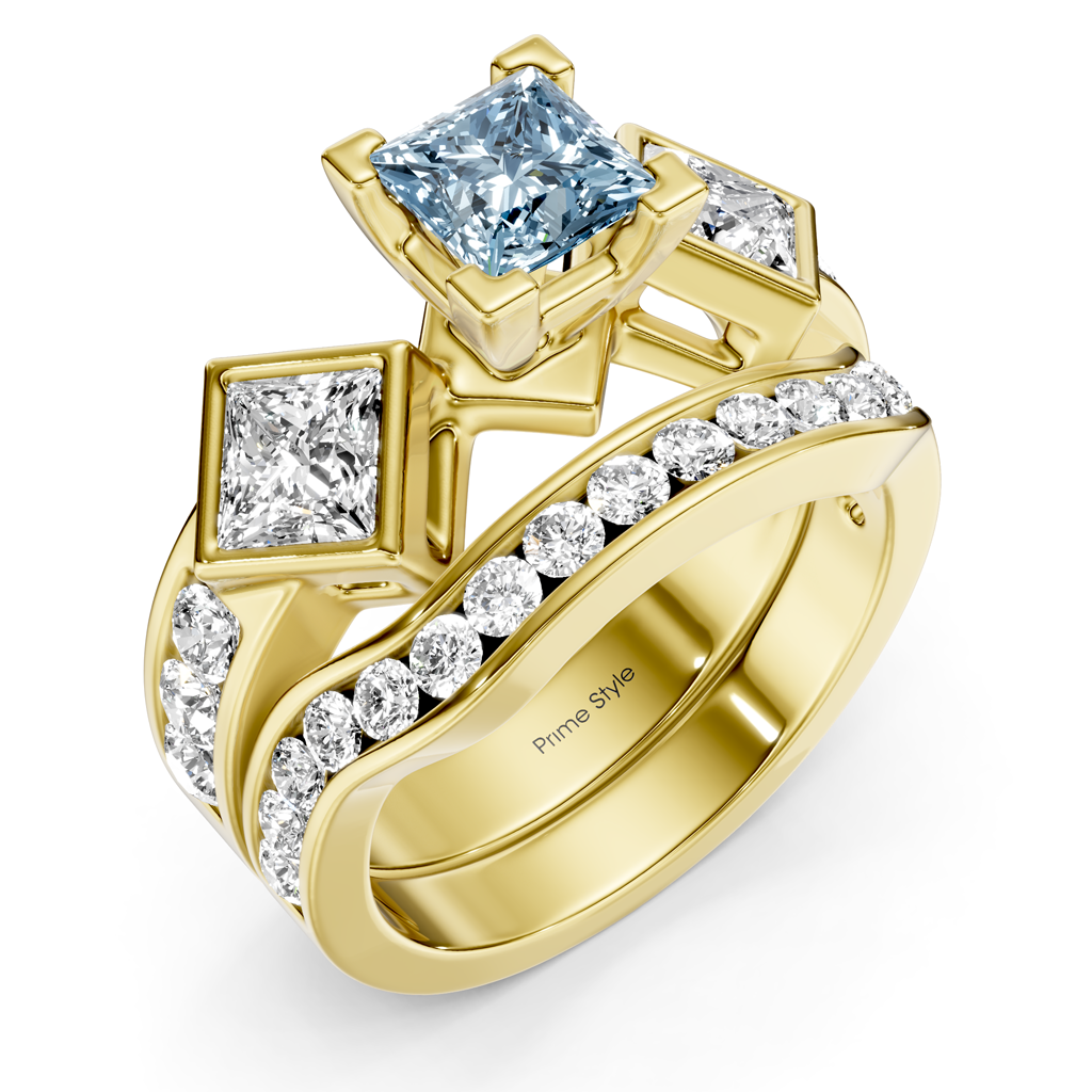 2.65-5.65 CT Princess & Round Cut Fancy Blue Diamonds - Bridal Set