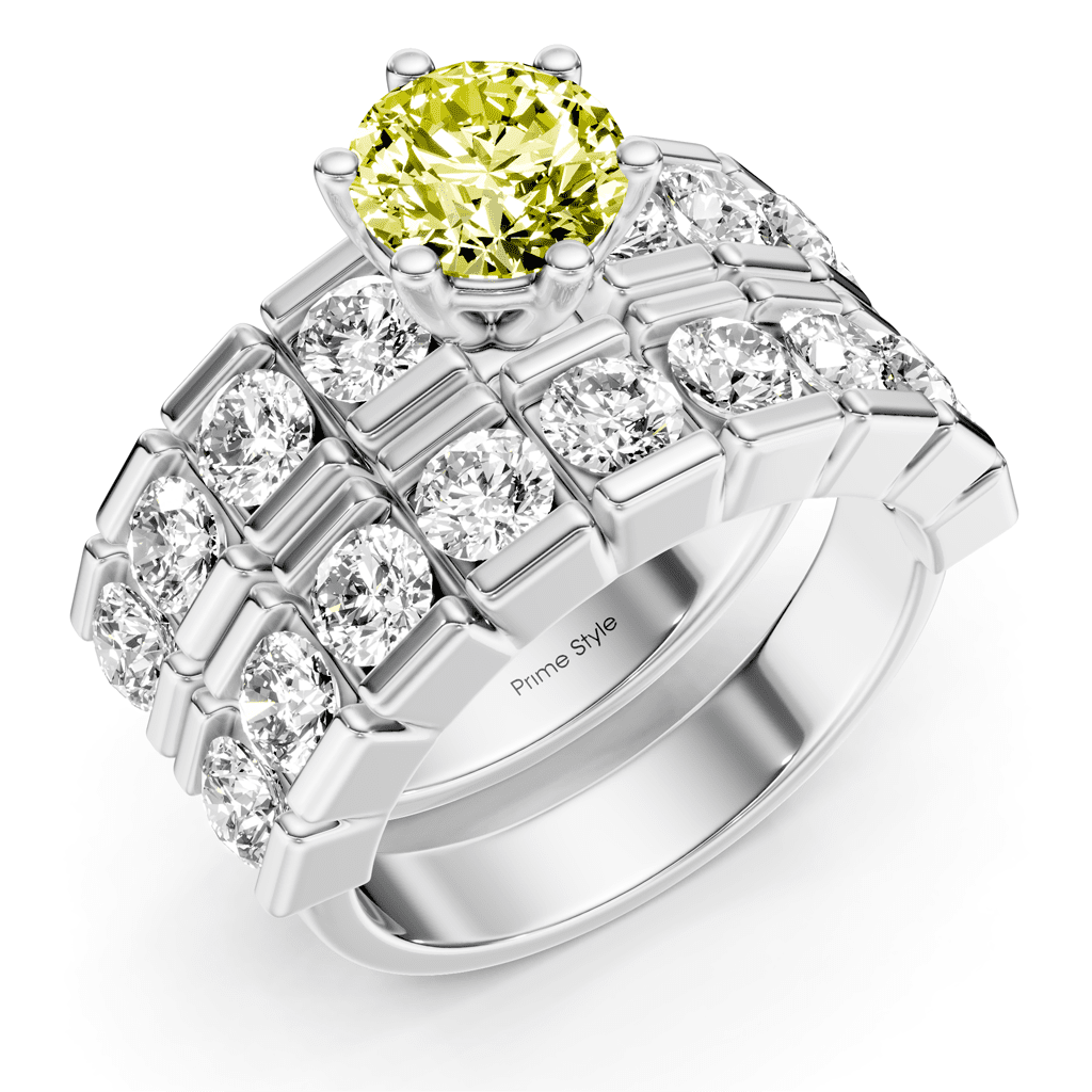 3.25 - 6.25 CT Round Cut Fancy Yellow Diamonds - Bridal Set - Primestyle.com