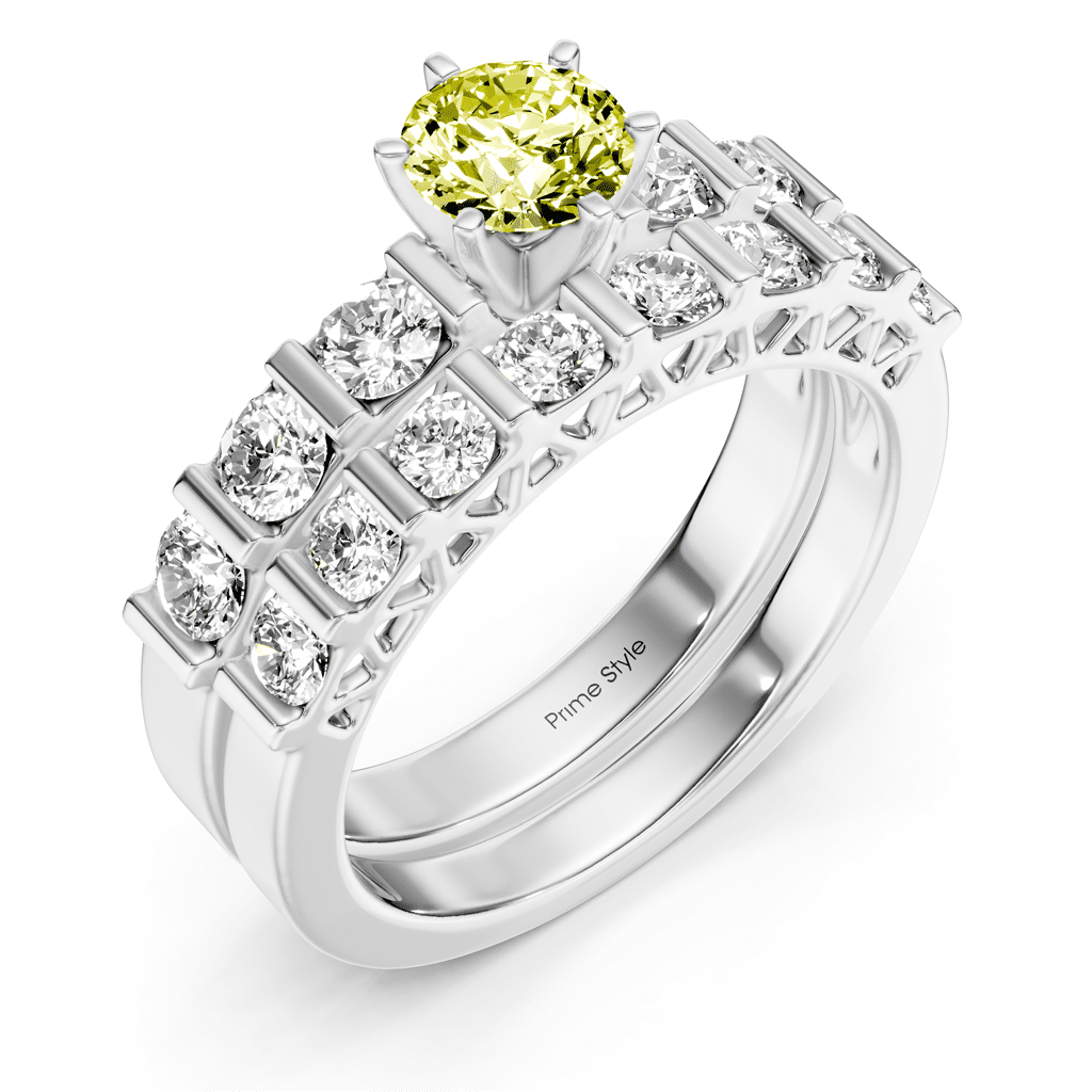 2.10 - 5.10 CT Round Cut Fancy Yellow Diamonds - Bridal Set - Primestyle.com