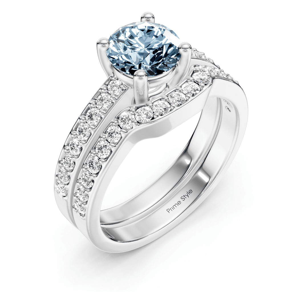 1.50 - 4.50 CT Round Cut Fancy Blue Diamonds - Bridal Set - Primestyle.com