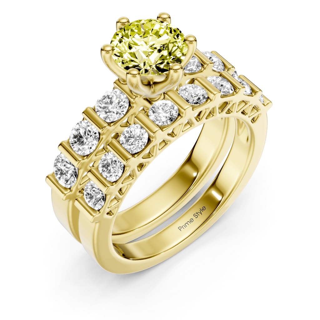 2.10 - 5.10 CT Round Cut Fancy Yellow Diamonds - Bridal Set - Primestyle.com