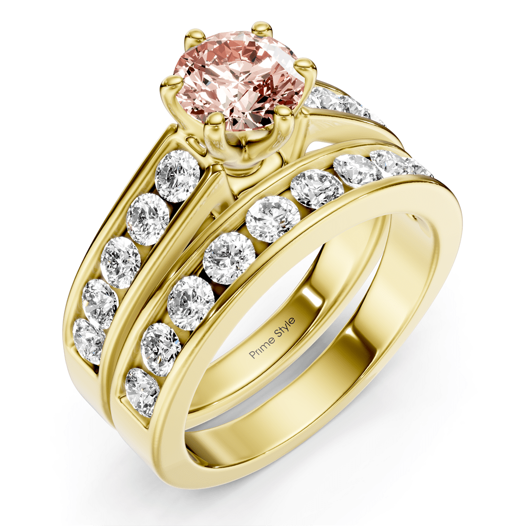 2.45 - 5.45 CT Princess & Round Cut Fancy Pink Diamonds - Bridal Set - Primestyle.com