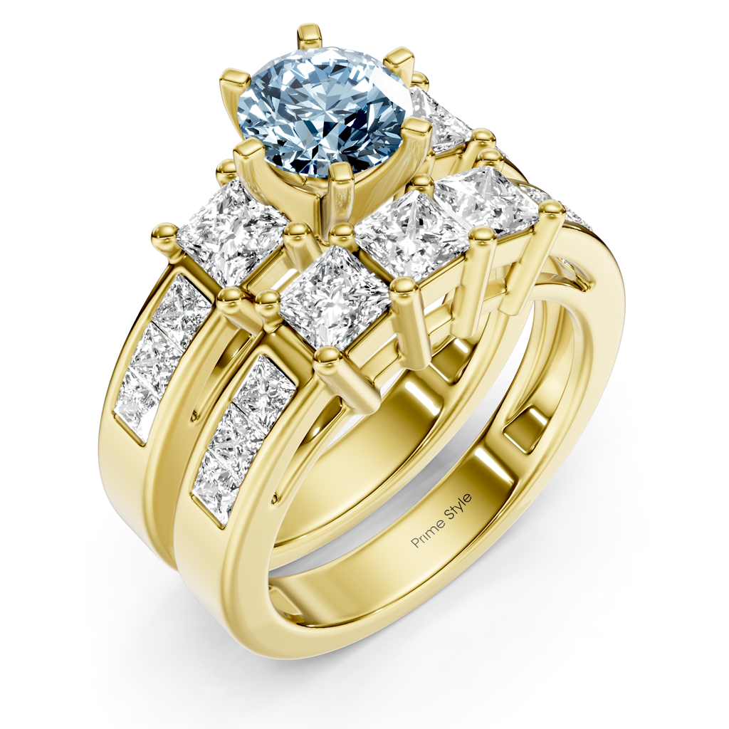 2.95-5.95 CT Princess Cut Fancy Blue Diamonds - Bridal Set