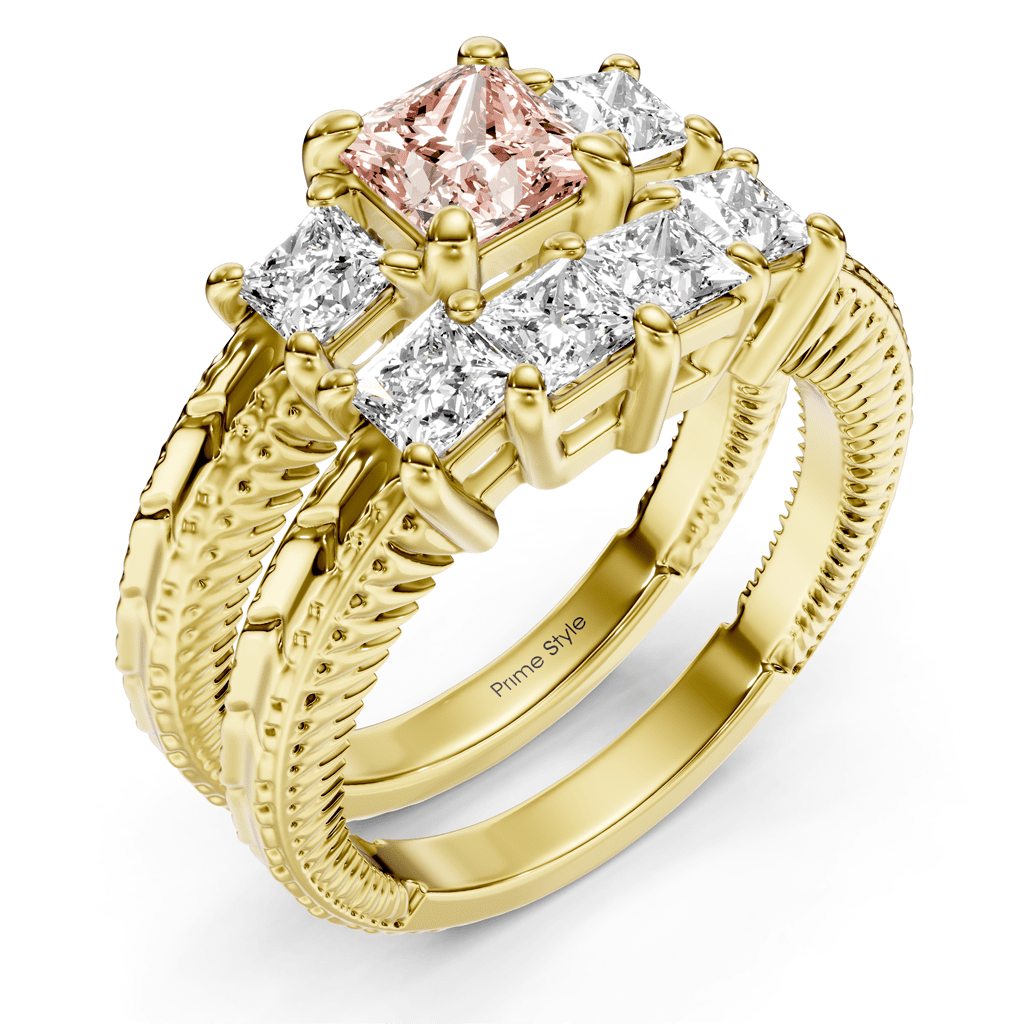 2.25 - 5.25 CT Princess Cut Fancy Pink Diamonds - Bridal Set - Primestyle.com