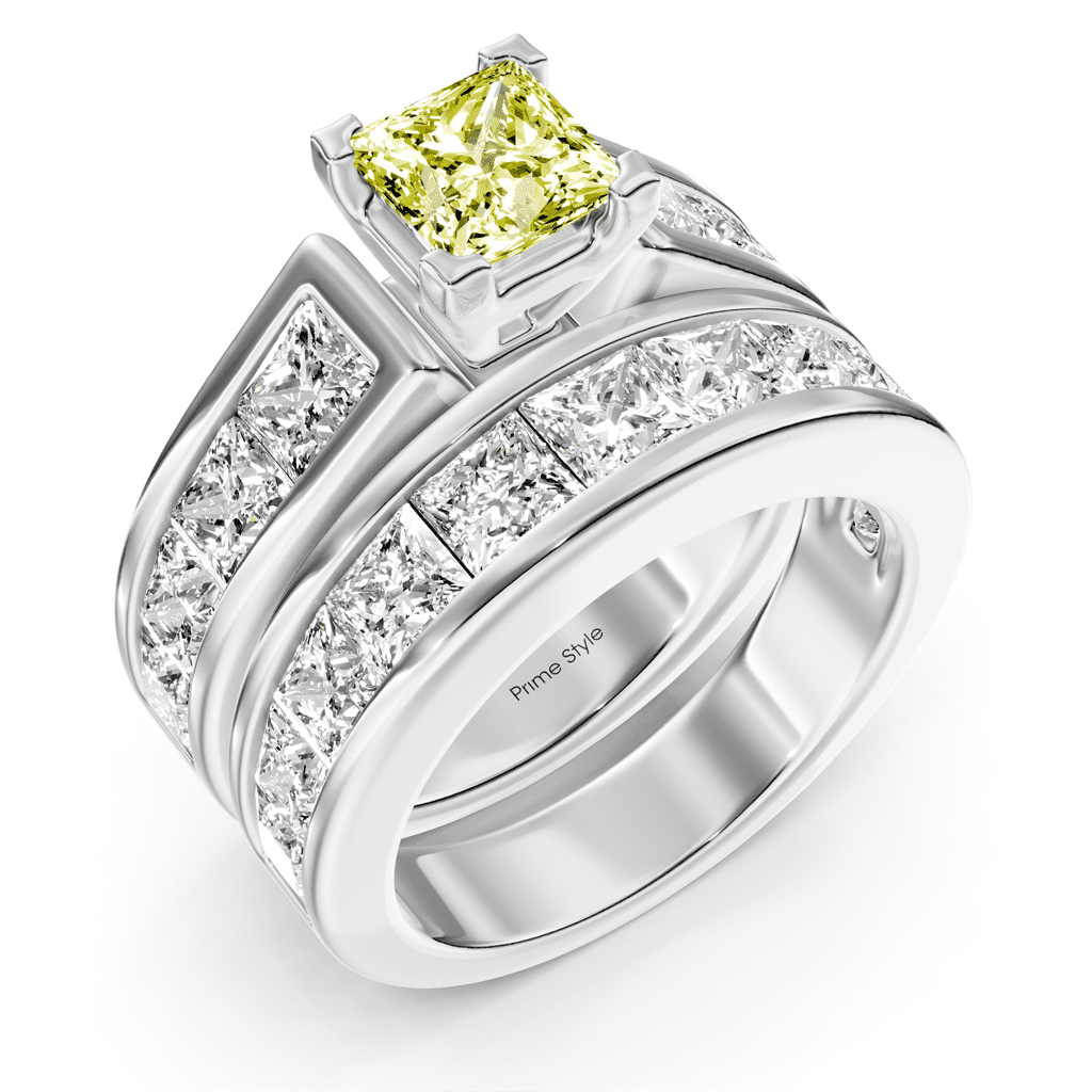 5.90 - 8.90 CT Princess Cut Fancy Yellow Diamonds - Bridal Set - Primestyle.com