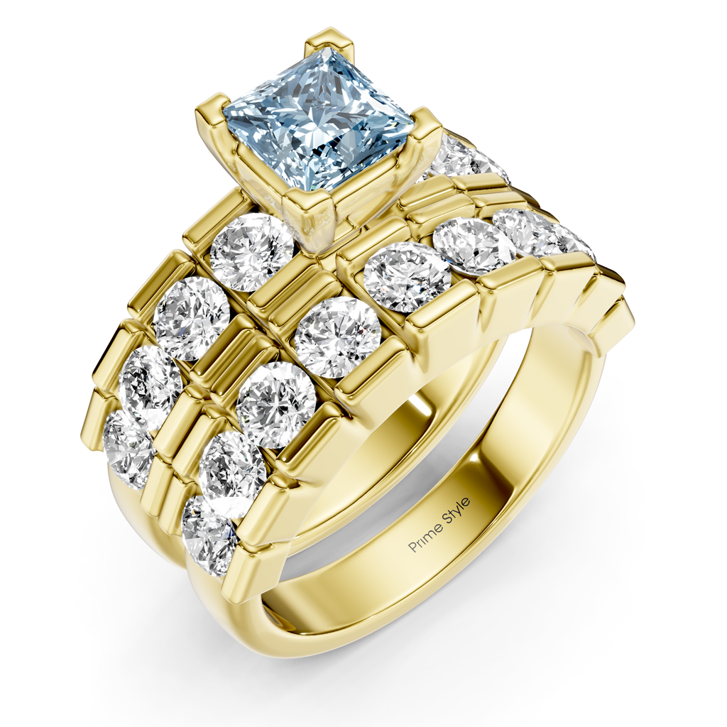 3.25-6.25 CT Princess & Round Cut Fancy Blue Diamonds - Bridal Set