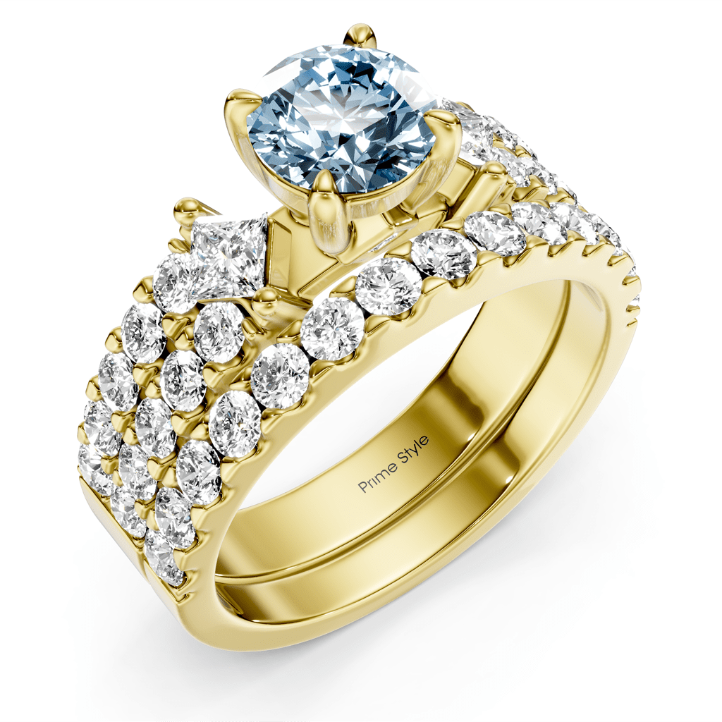 2.55-5.55 CT Princess & Round Cut Fancy Blue Diamonds - Bridal Set