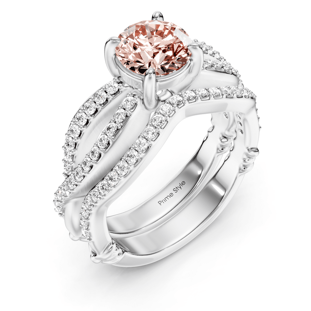 1.35 - 4.35 CT Round Cut Fancy Pink Diamonds - Bridal Set - Primestyle.com