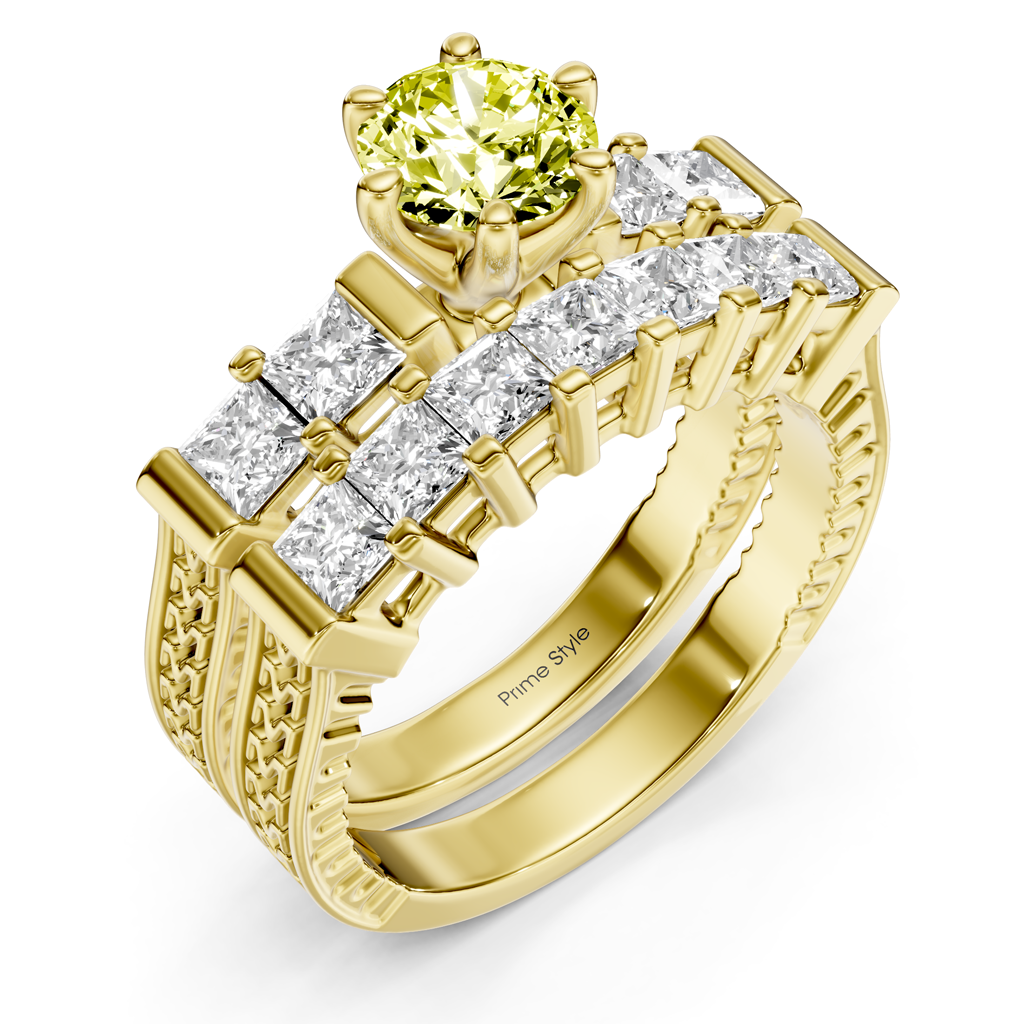 2.40-5.40 CT Princess Cut Fancy Yellow Diamonds - Bridal Set